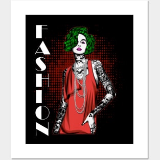 Fashion Girl, green Hair Posters and Art